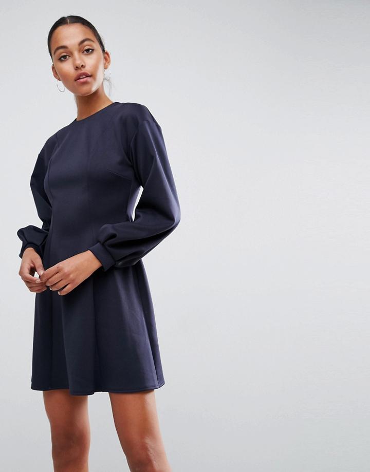 Asos Mini Skater Dress With Balloon Sleeves - Navy