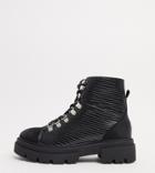 Glamorous Wide Fit Flat Hiker Boots In Black Croc Mix