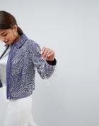Asos Design Embellished Pearl Jacket With Fringing - Gray