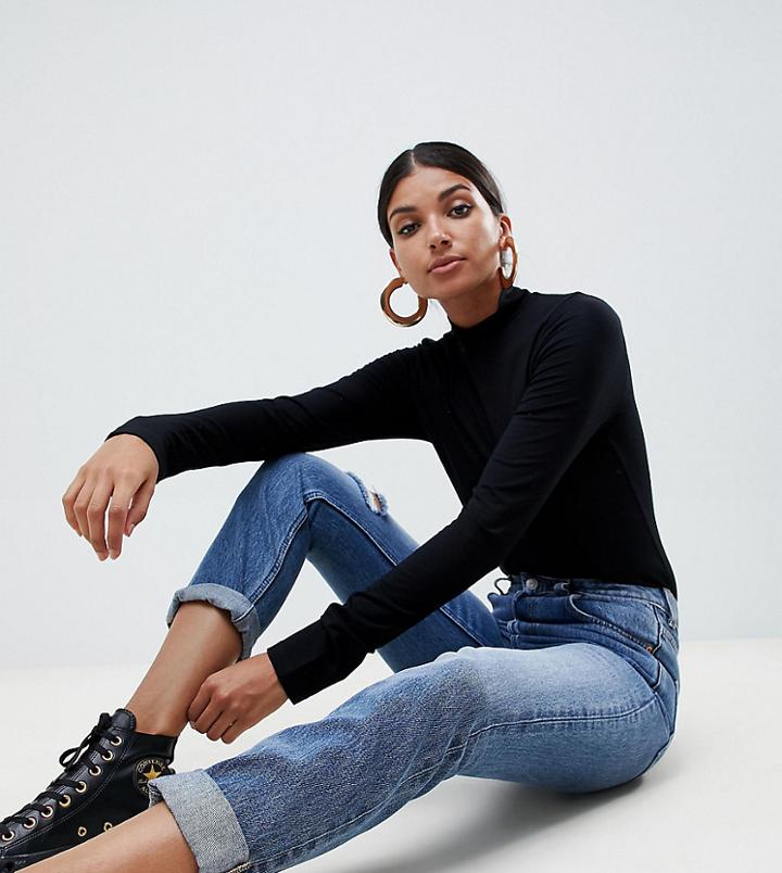 Asos Design Tall Turtleneck Long Sleeve Top In Black - Black