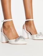 Be Mine Bridal Crystal Bow Mid Heel Shoes In Ivory-white