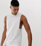 Asos Design Tall Organic Relaxed Sleeveless T-shirt With Crew Neck And Dropped Armhole In White
