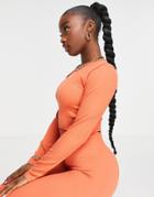 South Beach Seamless Ribbed Long Sleeve Top In Washed Copper