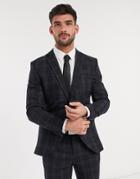 Selected Homme Skinny Suit Jacket In Navy Check