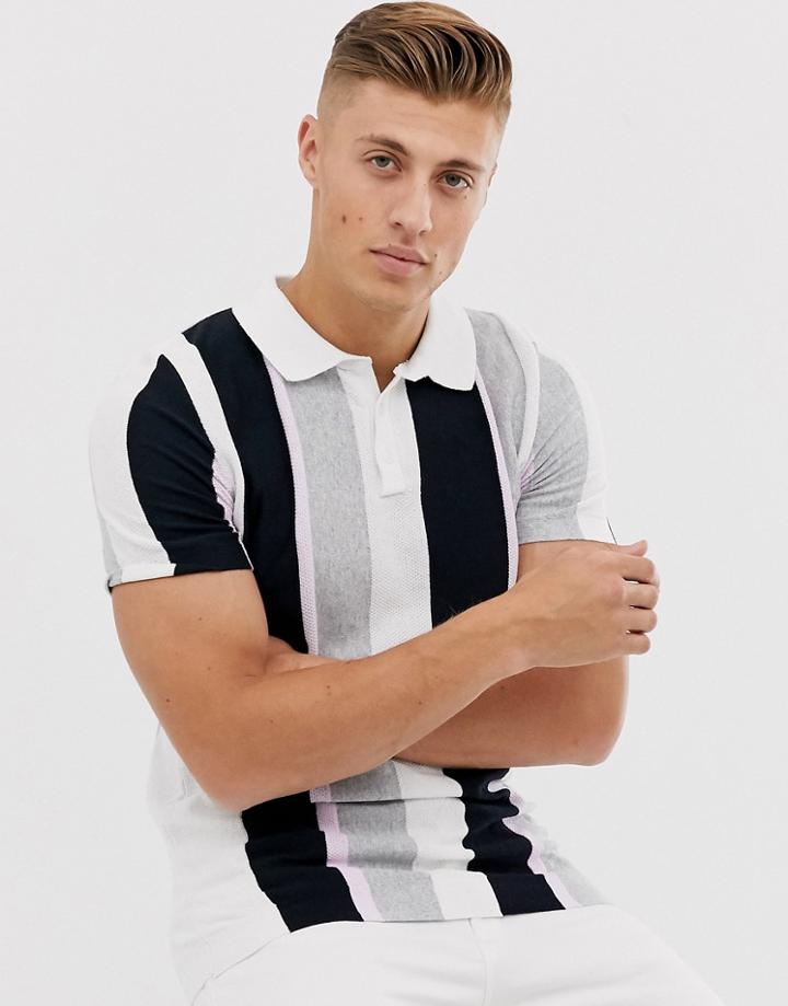 River Island Knitted Polo In Purple Stripe