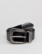 Pieces Leather Western Belt - Black