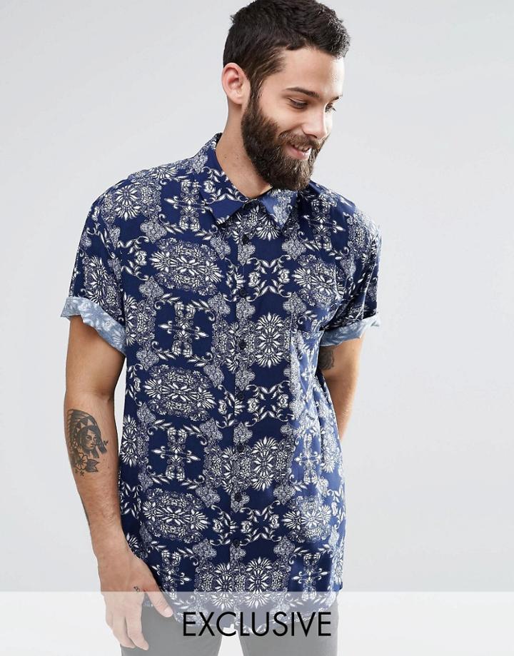 Reclaimed Vintage Festival Shirt In Regular Fit - Navy
