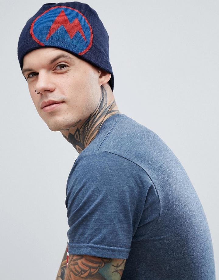 Marmot Summit Logo Beanie In Navy - Navy