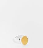Asos Design Two Tone Brushed Signet Ring In 14k Gold And Silver Plate