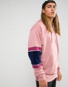 Asos Oversized Longline Hoodie With Cut & Sew Velour Sleeves - Pink