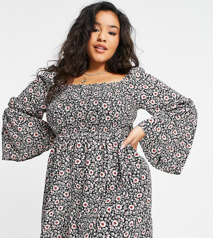 Yours Shirred Waist Dress In Multi Floral
