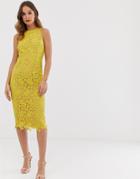 Little Mistress All Over Lace Pencil Midi Dress - Yellow