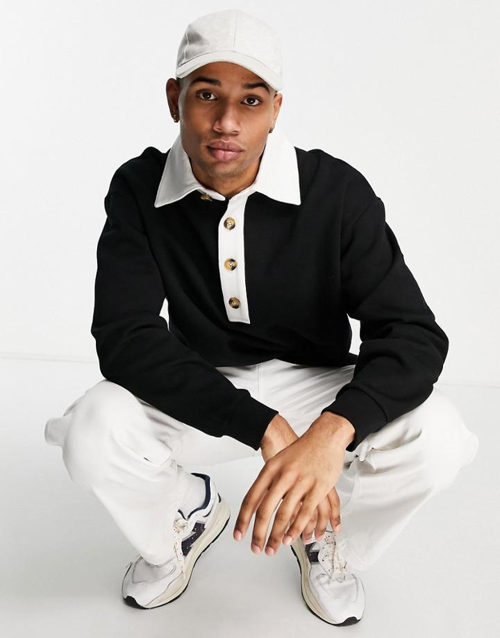Asos Design Oversized Polo Neck Sweatshirt In Black-green