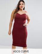 Asos Curve Bodycon Midi Dress With Seam Detail - Red