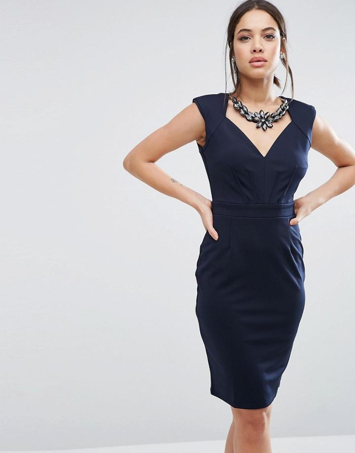 Little Mistress Sweetheart Neck Pencil Dress With Embellished Neckline