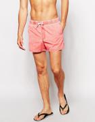 Asos Short Length Swim Short In Red With Acid Wash - Red