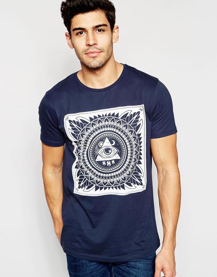 Brave Soul Evil Eye Print T-shirt - Navy
