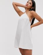 Asos Design Halter Neck Jersey Beach Sundress With Fringing Trim-white