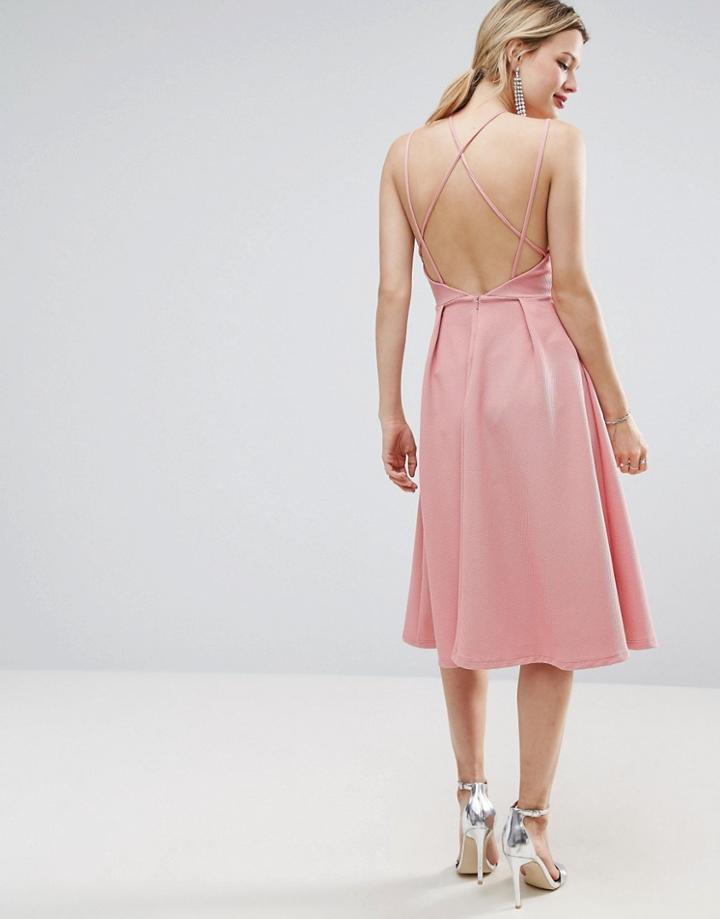 Asos Waffle Texture Midi Skater Dress - Pink