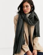 Asos Design Supersoft Long Woven Scarf With Raw Edge In Gray