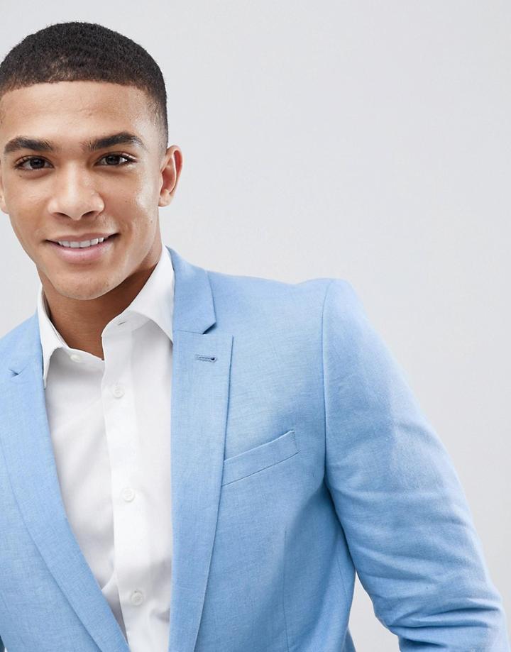 Asos Design Super Skinny Blazer In Blue Linen
