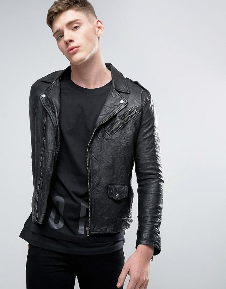 Jack & Jones Leather Biker Jacket - Black