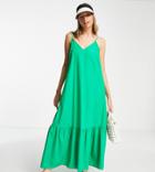 Vero Moda Tall Strappy Tiered Midi Dress In Bright Green