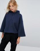 Ymc Hooded Cropped Sleeve Sweater - Navy