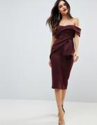 Asos Bardot Fold Wrap Front Midi Pencil Dress - Purple