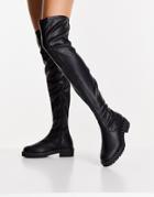 Asos Design Petite Kally Flat Over The Knee Boots In Black