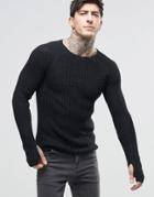 Replay Loose Knit Crew Sweater In Black - Black