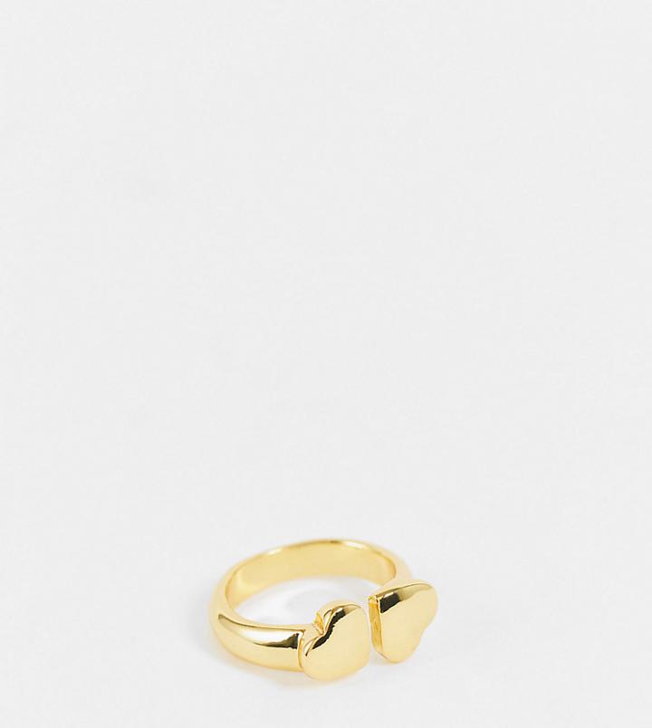 Asos Design Curve 14k Gold Plated Ring In Double Heart Design