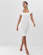 Vesper Bodycon Dress With Blouson Sleeve In White - White