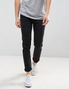 Asos Skinny Jeans In Washed Black Biker - Black