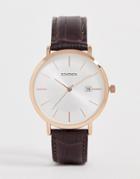Sekonda Croc Leather Watch In Brown With Silver Dial