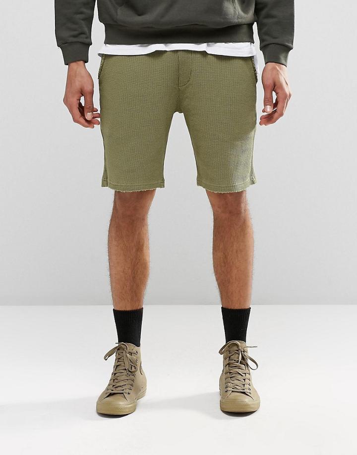 Asos Waffle Slim Jersey Shorts In Khaki - Olive