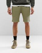 Asos Waffle Slim Jersey Shorts In Khaki - Olive