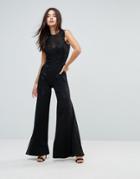 Club L Wide Leg Embroidered Jumpsuit - Black