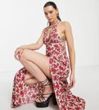 Topshop Tall Rose Bud Halter Dress-red