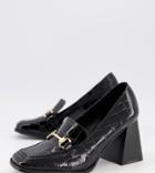 Raid Wide Fit Oregon Heeled Loafers In Black Patent Croc