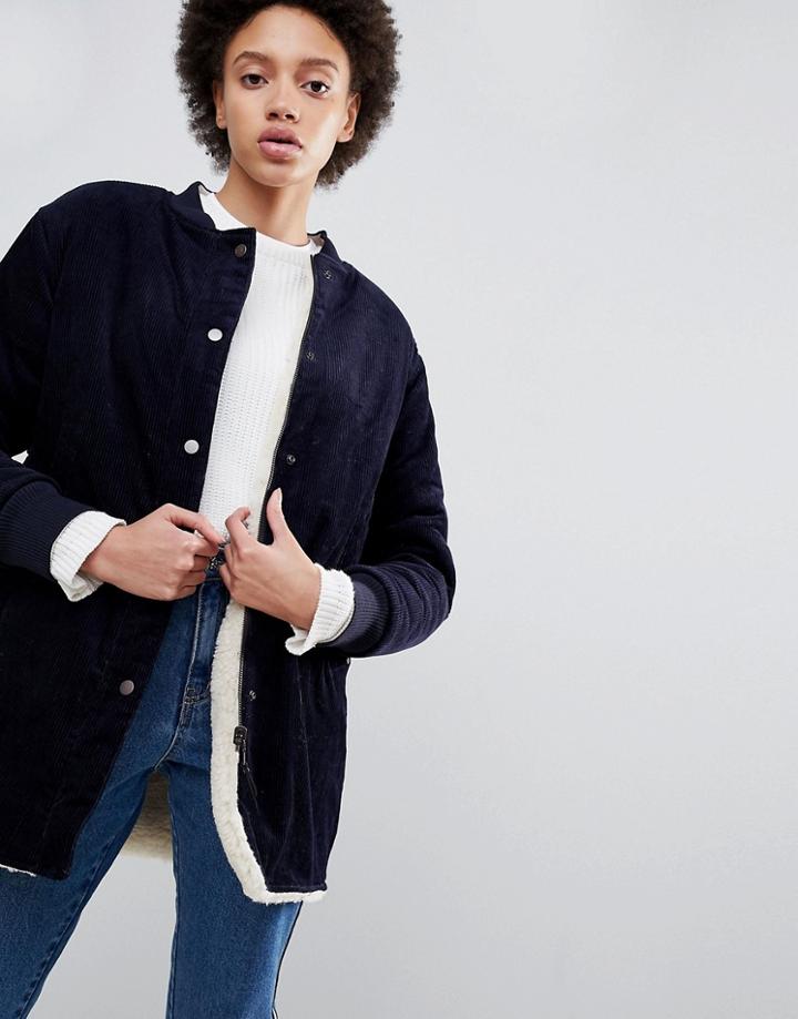 Parka London Ezra Long Corduroy Bomber Jacket - Navy