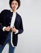 Parka London Ezra Long Corduroy Bomber Jacket - Navy