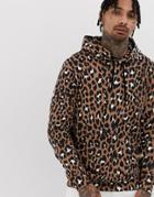 Criminal Damage Hoodie In Leopard Print - Brown