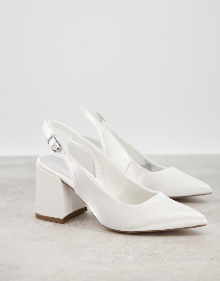 Asos Design Sammy Slingback Mid Heels In Ivory-white