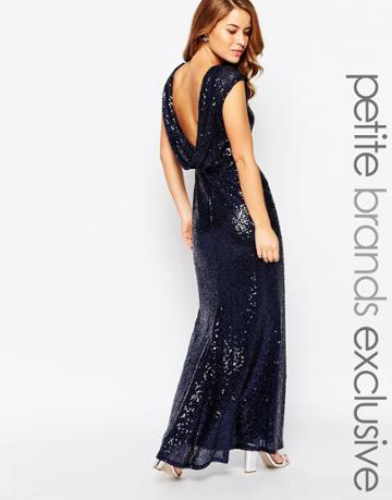 Lipstick Boutique Petite Sequin Cowl Back Maxi Dress - Navy