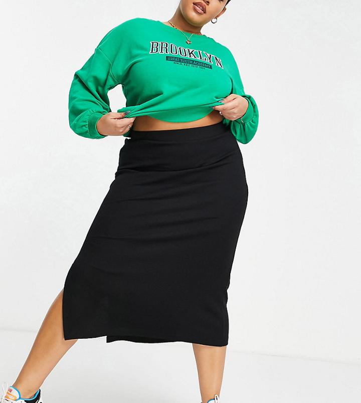 Collusion Plus Rib Midi Skirt In Black