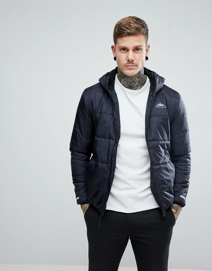 Penfield Schofield Hooded Jacket Lightweight Quilted In Black - Black