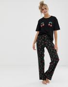Asos Design Mix & Match Cherry Pyjama Traditional Pants - Multi