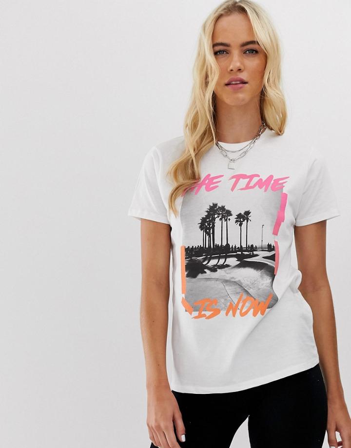 Asos Design T-shirt With Photographic Neon Print In Organic Cotton - White