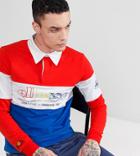 Ellesse Color Block Long Sleeve Rugby Polo Shirt In Red - Red
